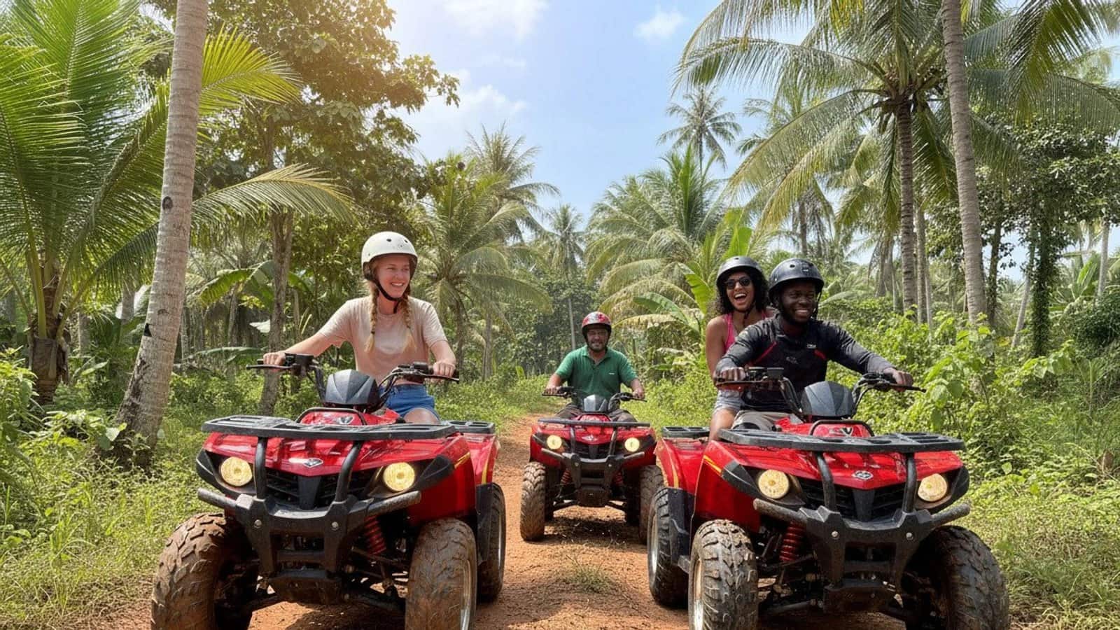 Trail Blazers riders on red quad bikes, Koh Samui ATV tours