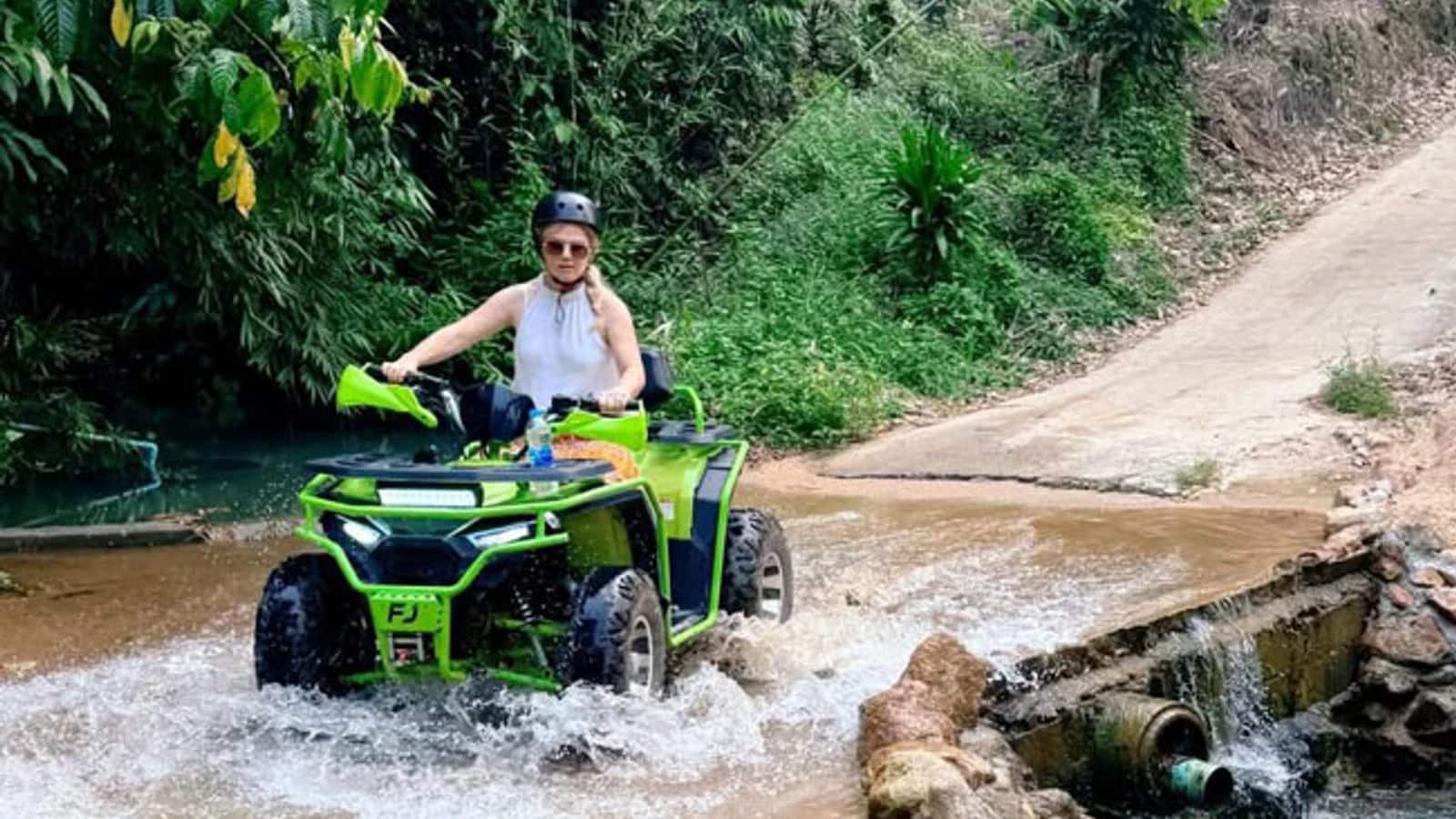 Samui X-Treme quad at a jungle stream crossing, Koh Samui ATV tours